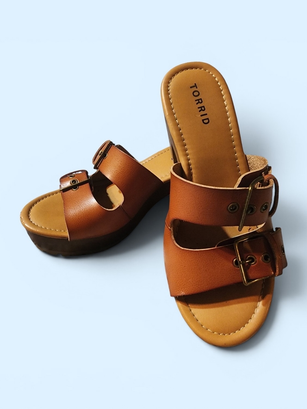 Torrid Brown Leather Buckle Platform Heels 9 Wide - Picture 3 of 7